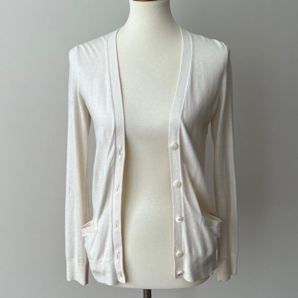Ann Taylor White/Cream Long Sleeve Cardigan Sweater w/ Buttons & Pockets Size XS - Picture 1 of 11
